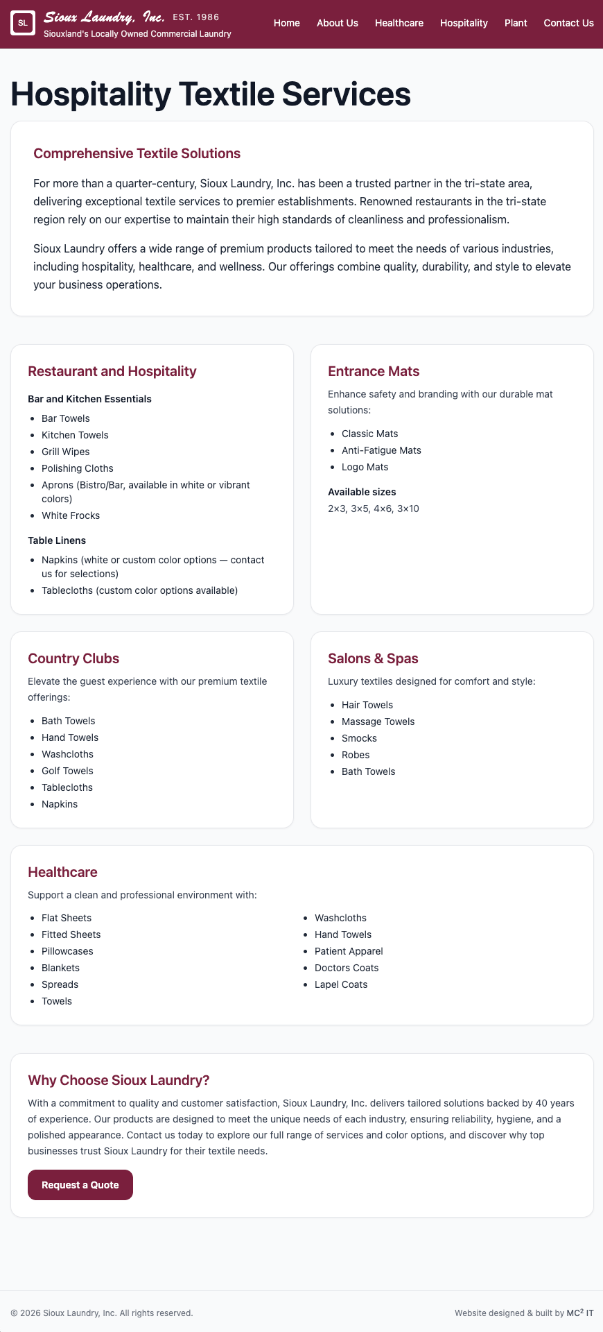 Sioux Laundry hospitality services page